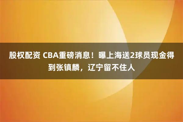股权配资 CBA重磅消息！曝上海送2球员现金得到张镇麟，辽宁留不住人